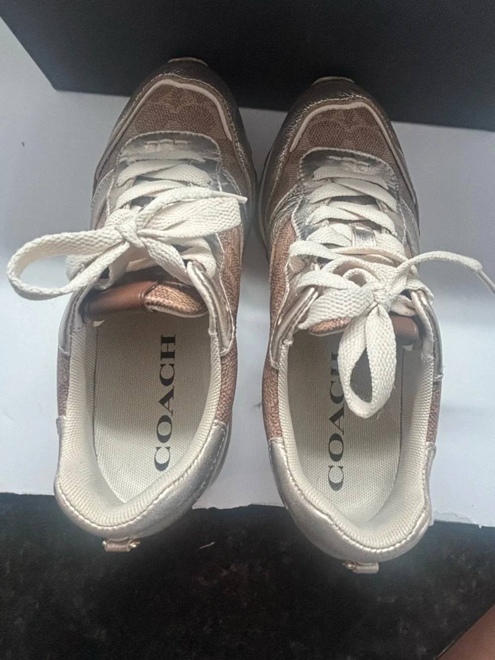 Coach Metallic and Beige Runner Sneakers - Picture 6 of 7